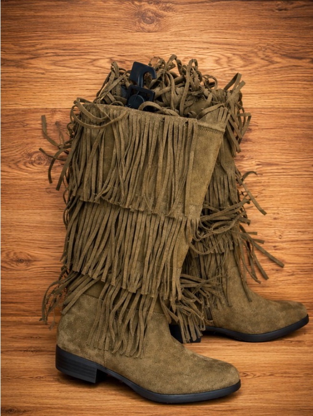 No Boundaries Women’s Fringe Tall Boots Taupe Size 11 Memory Foam NEW